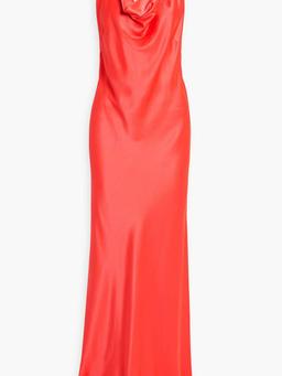 Draped silk-satin maxi slip dress
