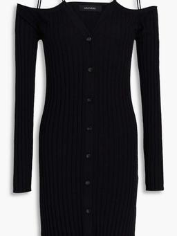 Cold-shoulder ribbed cashmere mini dress