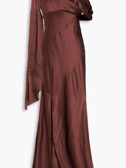 Asymmetric draped silk-blend satin maxi dress