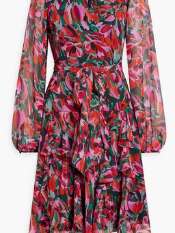 Ruffled floral-print chiffon dress