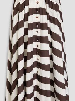 Striped cotton-blend poplin midi skirt