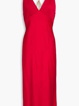 Chain-embellished satin-crepe midi dress