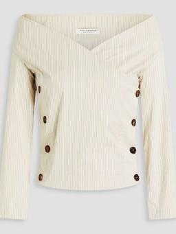 Off-the-shoulder striped crepe wrap top