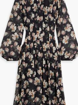Pleated floral-print chiffon midi dress
