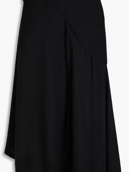Asymmetric pleated wool-crepe midi skirt