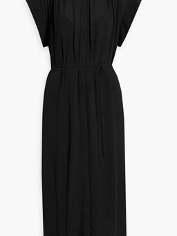 Robin belted crepon maxi shirt dress
