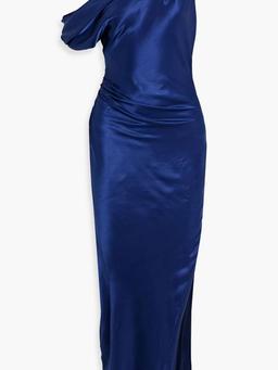 One-shoulder embellished satin maxi dress