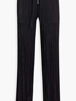 Plissé satin-crepe straight-leg pants