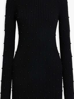 Embellished ribbed cotton-blend mini dress