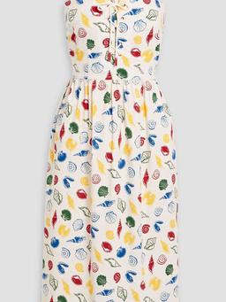Laura lace-up printed cotton-blend poplin midi dress