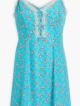 Ari lace-trimmed printed silk-satin mini dress