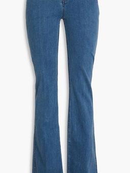 Floral-appliquéd low-rise flared jeans
