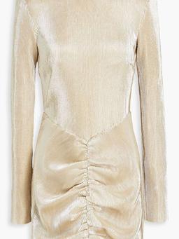 Ruched plissé-lamé mini dress
