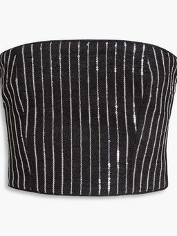 Strapless cropped sequined denim top