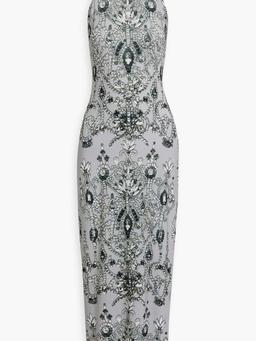 Printed stretch-jersey halterneck gown