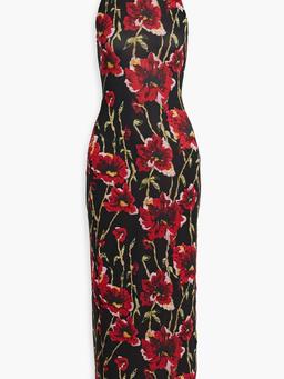 Open-back floral-print stretch-jersey halterneck gown