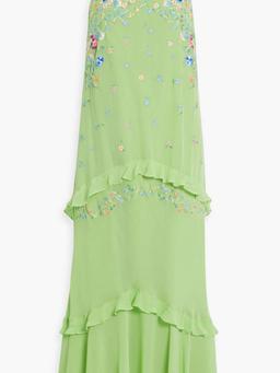 Divina embroidered silk crepe de chine midi dress