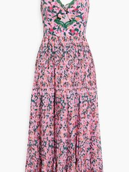 Lina lace-trimmed pleated silk-georgette midi dress