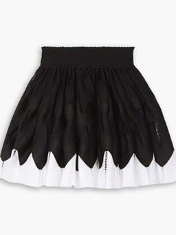 Two-tone pleated stretch-knit mini skirt