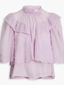 Laeti ruffled broderie anglaise-trimmed cotton-gauze top