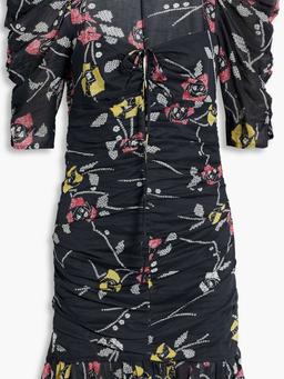 Galdino ruched printed cotton-voile mini dress