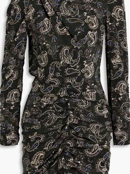 Tosca ruched paisley-print silk crepe de chine mini dress