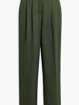 Pleated textured-crepe wide-leg pants