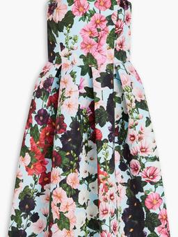 Pleated floral-print faille dress