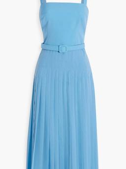 Pleated chiffon and wool-blend midi dress