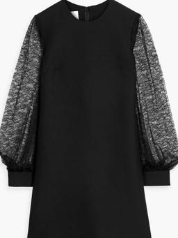 Corded lace-paneled wool and silk-blend mini dress