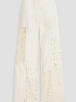 Patchwork lace-paneled linen and silk-blend jacquard wide-leg pants
