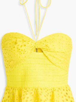 Livia broderie anglaise cotton peplum halterneck top