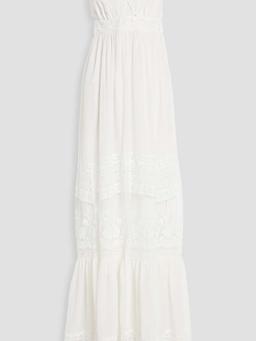 Naki cutout lace-trimmed crinkled cotton-gauze maxi dress