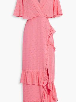 Rose wrap-effect fil coupé silk-blend chiffon maxi dress