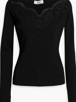 Corded lace-paneled stretch-knit top