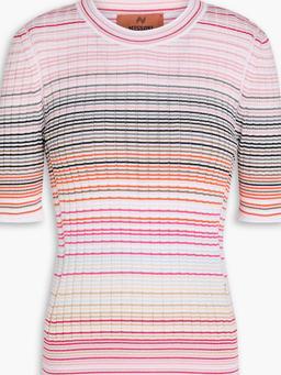 Striped ribbed cotton-blend top