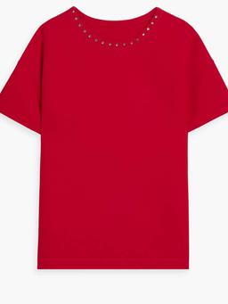 Crystal-embellished wool-crepe top