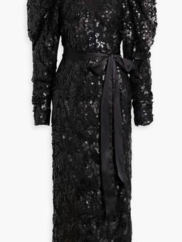 Sequined tulle midi wrap dress