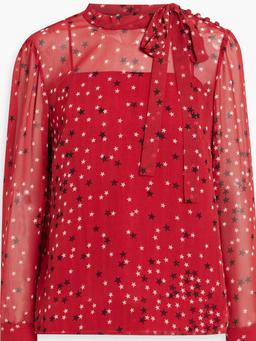 Tie-neck printed chiffon blouse