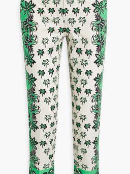 Cropped printed cotton-broadcloth slim-leg pants