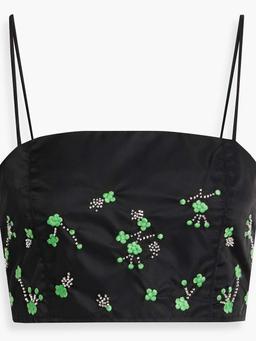 Cropped embroidered satin-twill top