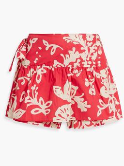Skirt-effect ruffled floral-print cotton-broadcloth shorts