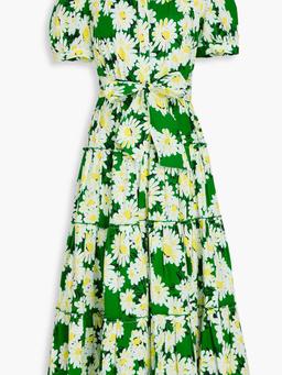 Queena floral-print cotton-blend poplin midi shirt dress