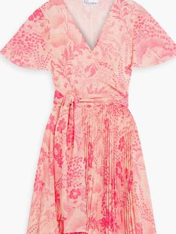Pleated floral-print georgette mini wrap dress