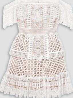 Off-the-shoulder guipure lace mini dress