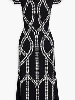 Ruffled jacquard-knit midi dress