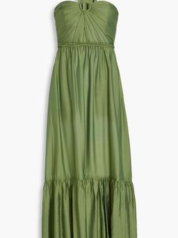 Inez ring-embellished woven halterneck midi dress