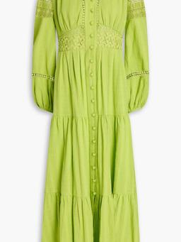 Gigi crochet-trimmed tiered cotton-jacquard midi dress