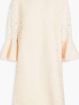 Lace-paneled cotton-blend crepe mini dress