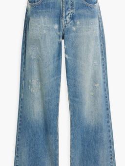 Distressed mid-rise straight-leg jeans